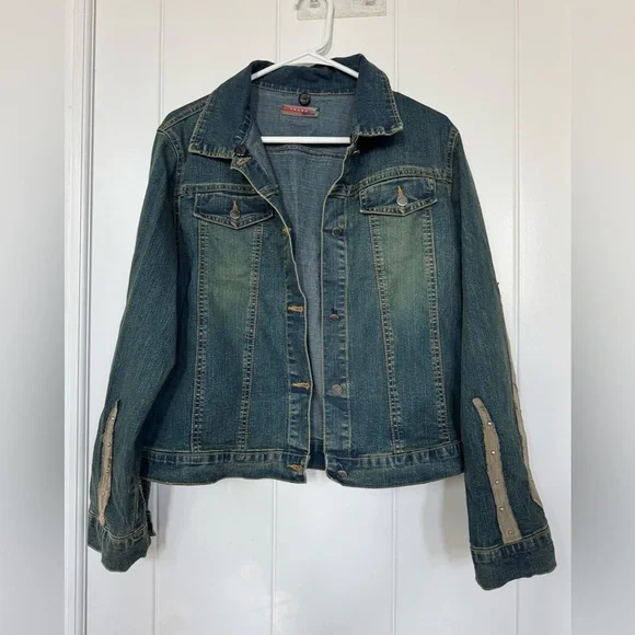 Vintage Prada Jean Jacket blue denimLong Sleeve Sz L Made in Italy